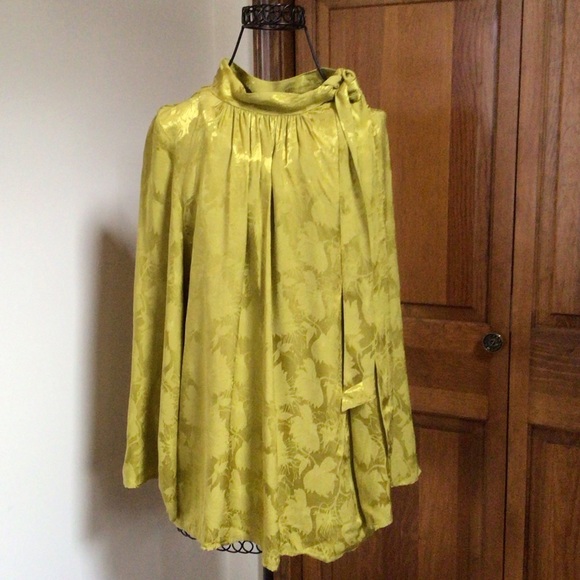 Zara Satin Effect Jacquard Tie Neck Blouse Size Small, Lime Green, New - Picture 2 of 9